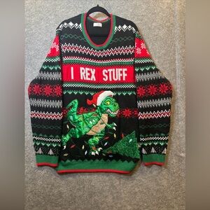 I Rex Stuff Ugly Christmas Sweater Holiday Time Unisex 3XL Pullover T Rex Dino